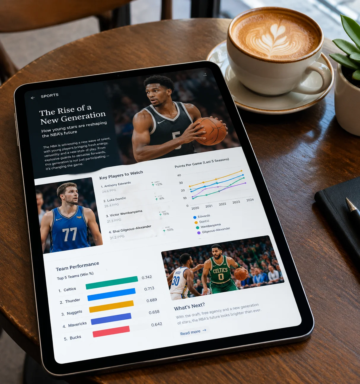 Tablette affichant une étude analytique sur le face-à-face Spurs et Pelicans
